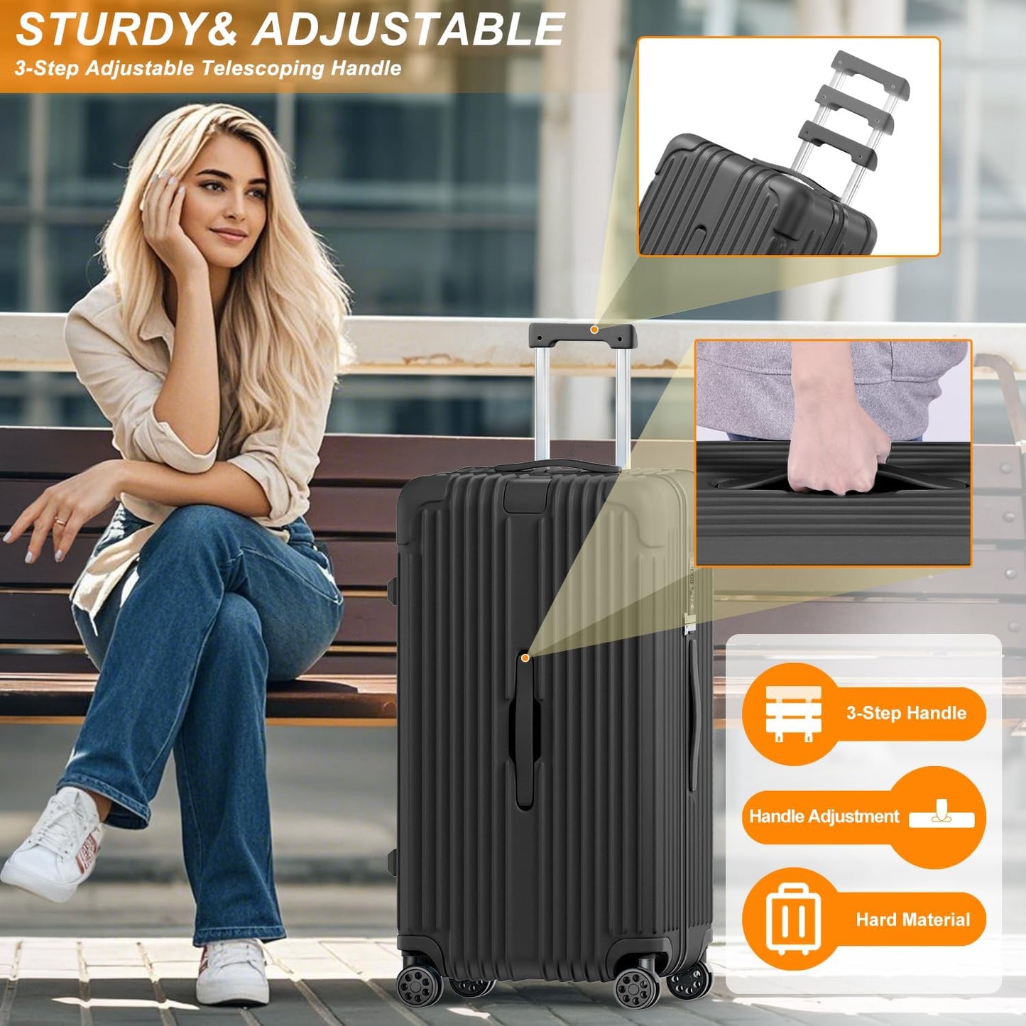 Krute Luggage 28 Inch Suitcase with Wheels PC+ABS Large Hardside Suitcases TSA Lock Checked Luggage