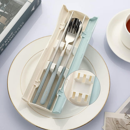 DEVICO Portable Travel Utensils with Case, Reusable Camping Silverware for Lunch, 18/8 Stainless Steel Cutlery Set (Blue)