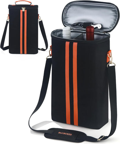 2-Bottle Insulated Wine Carrier Tote - Leakproof Padded 900D Oxford Wine Cooler Bag for Travel, Picnics, Beach & Parties - Ideal Wine Gift for Wine Lovers