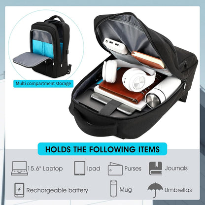 DUSLANG 15.6 Inch Laptop Backpack for Travel Water Resistant College Book bag for Men Women Laptop Bag with USB Charging Port Business Backpack,Black