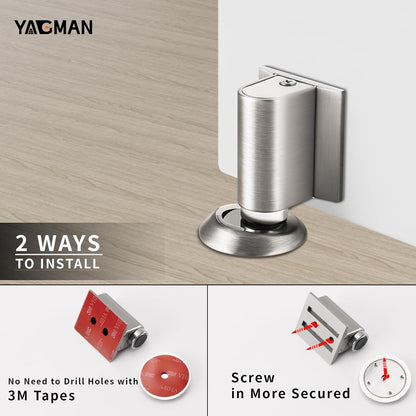 3 Pack Magnetic Door Stoppers Retractable Bottom of Door Holder No Drilling Mount Floor Door Stop with Screws and Adhesive Catch Door Keep Door Open Brushed Nickel BN-3