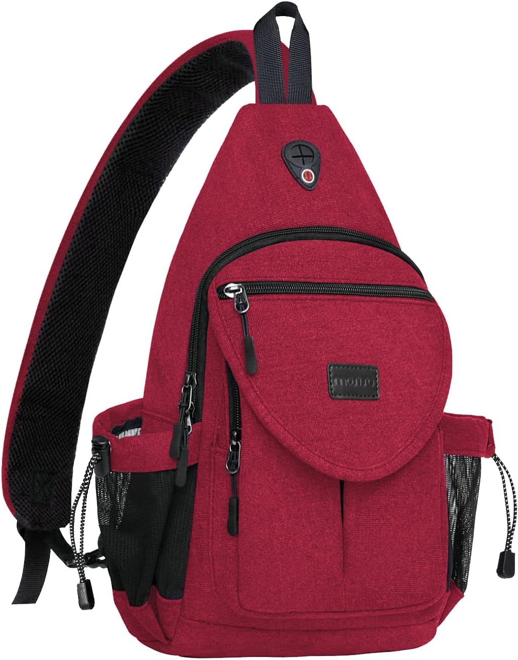 MOSISO Sling Backpack,Canvas Crossbody Hiking Daypack Bag with Anti-theft Pocket, Red