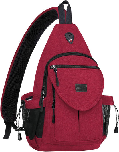 MOSISO Sling Backpack,Canvas Crossbody Hiking Daypack Bag with Anti-theft Pocket, Red