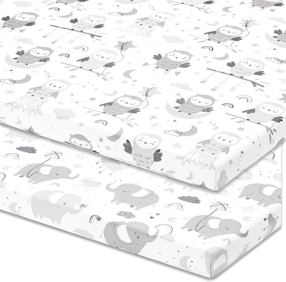 Pack and Play Sheets Fitted – Compatible with 4moms Breeze Plus Playard and Other Large Playpen Mattress – Snuggly Soft 100% Jersey Cotton – 2 Pack Play Yard Sheet Set for Boys & Girls