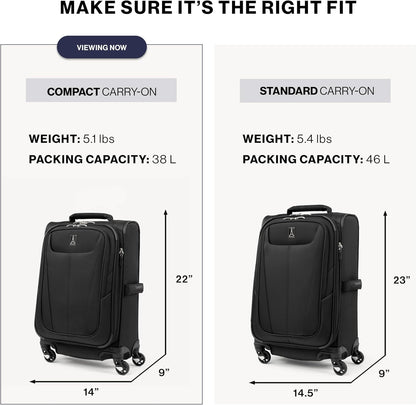 Travelpro Maxlite 5 Softside Expandable Carry on Luggage with 4 Spinner Wheels, Lightweight Suitcase, Men and Women, Shadow Grey, Compact Carry on 20-Inch