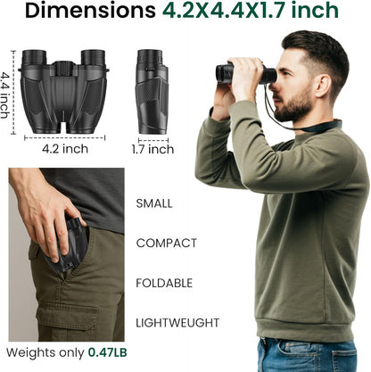 12x30 Compact Binoculars for Adults and Kids, High Power Lightweight Small Binoculars with Phone Adapter for Cruise Ship Hiking Bird Watching Sports Safari Viewing Football Sports Concert