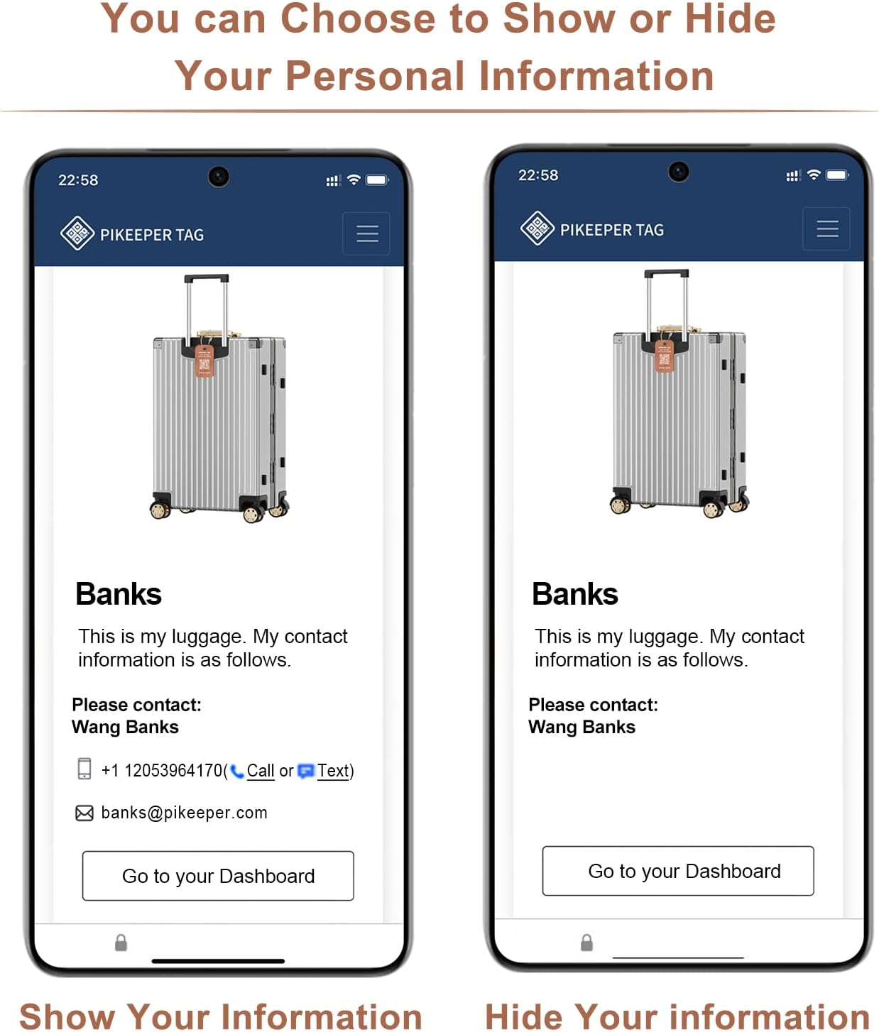 Smart Luggage Tags for Suitcases - Waterproof QR Code Bag Tags with Instant Location Alert, Self-Modifiable Info, Durable & Personalized Backpack Travel ID Tags, Hide Personal Details