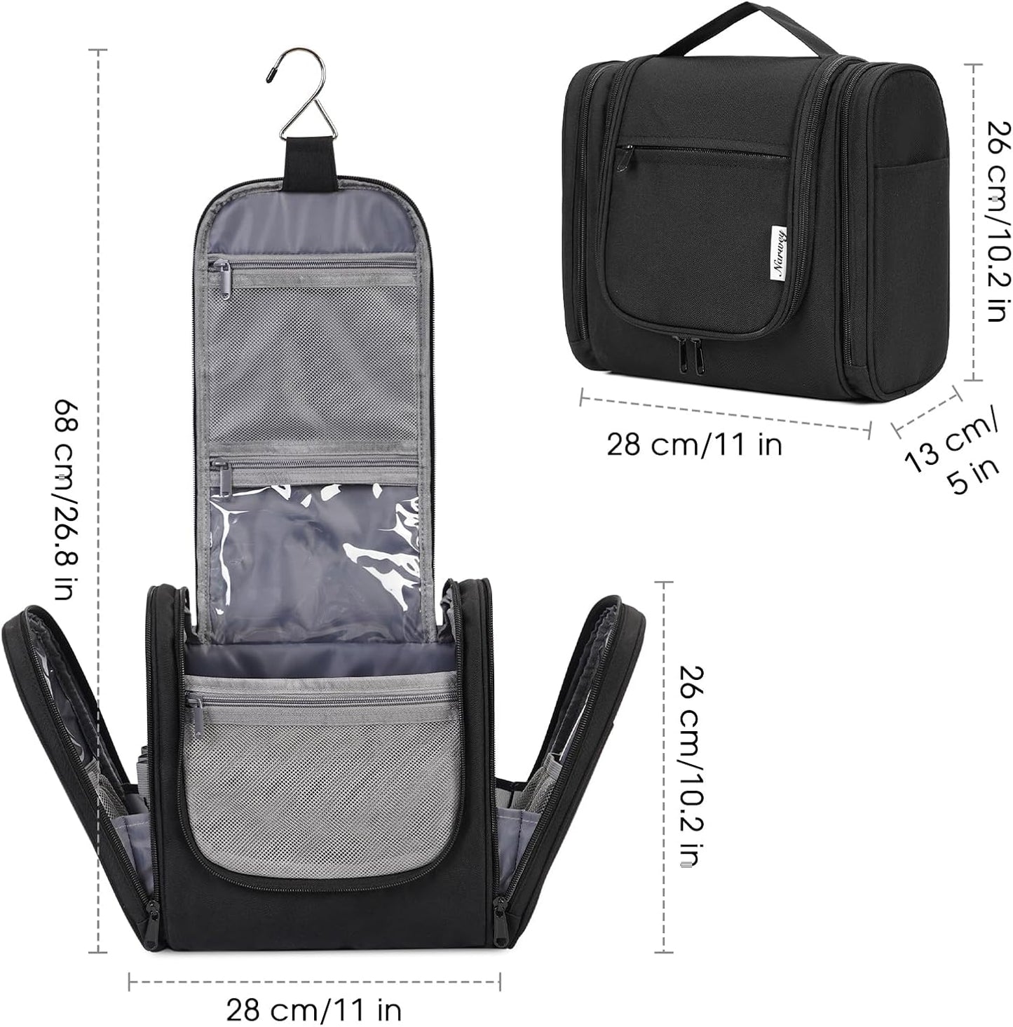 Narwey Hanging Toiletry Bag for Women Travel Makeup Bag Organizer Toiletries Bag for Cosmetics Essentials Accessories