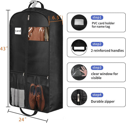 43" Heavy Duty Garment Bags Suit Bags Travel, Suit Holder for Hanging Clothes Storage, 6" Gussetes with Pockets and 2 Carry Handles, Clothes Cover for Coat, Dress, Jacket, Shirts, 3 Pack