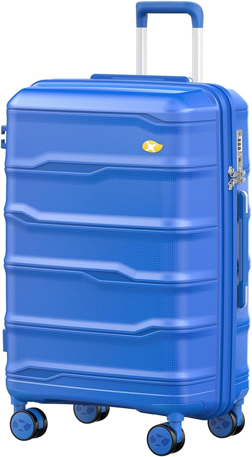 24 Inch Luggage with Spinner Wheels, Hard Shell Suitcase, Lightweight PP Luggages with TSA Lock, Checked-Medium Suitcases 24-Inch, Blue