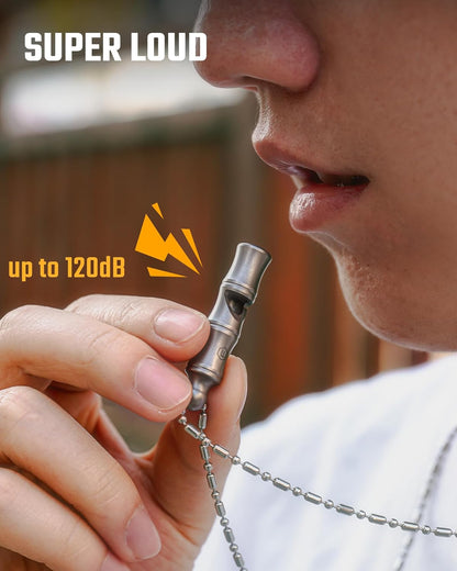 KeyUnity Titanium Emergency Whistle with Metal Lanyard, 120dB+, One-Piece Outdoor Survival Whistle, Ultra-Light, Rustproof