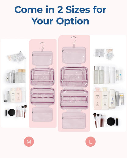 BAGSMART Travel Toiletry Bag with Jewelry Organizer, Hanging Travel Bag for Toiletries, Puffy Makeup Cosmetic Bag Organizer, Carry-on Travel Accessories Essentials, Pink-M