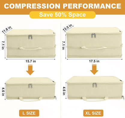 Compression Packing Cubes for Travel Essentials, 2 Pack Expandable Travel Cubes for Packing Bags Suitcase Organizer, Beige