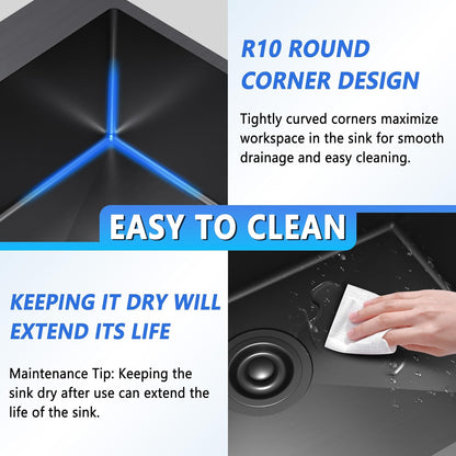 25x22 Inch Black Drop In Kitchen Sink, 25 Inch Gunmetal Black Kitchen Sink Top Mount 18 Gauge Stainless Steel Single Bowl Deep KitchenSink With Grid Handmade KitchenSink Drop In