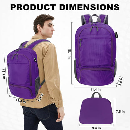 HOLYLUCK 20L lightweight packable Hiking Daypack Foldable Backpack for Men Women Small Travel Outdoor Foldable Shoulder Bag-purple