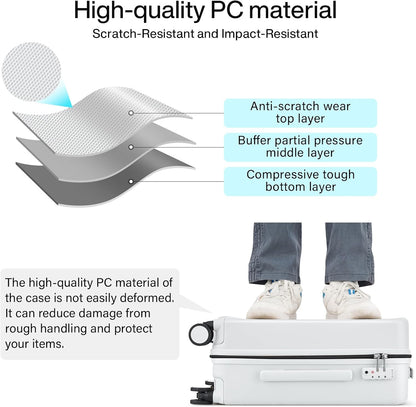 Hanke Hard Shell Luggage Sets 3 Pieces, Carry On and Checked Luggage Sets with Spinner Wheels, Durable PC Hardside Rolling Suitcase for Travel (16/24/28 Inch,Smoke White)