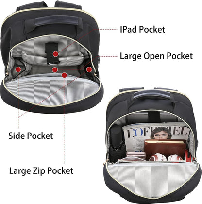 LOVEVOOK Laptop Backpack Purse for Women, Work Travel Computer Bags, Quilted Casual College Daypack with USB Port, Fit 15.6 Inch Laptop, Black