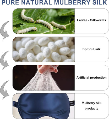 100% Mulberry Silk Sleep Mask, Ultra-Soft Light Blocking Eye Cover for Travel & Rest(NavyBlue)