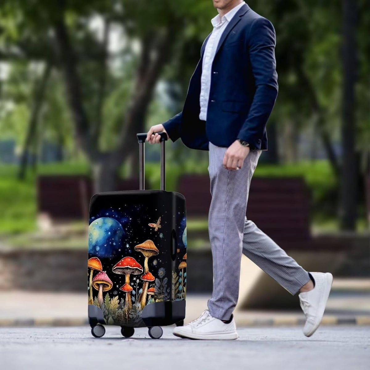 Butterfly Mushroom Print Travel Suitcase Cover Protector Elastic Zipper Closure Fit 30-32 Inch Luggage