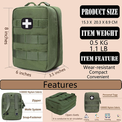 First Aid Kit EMT Medical IFAK Pouch, Molle Tactical Med Emergency Trauma Bag for Camping Home Car Hiking Hunting (Olive Drab)