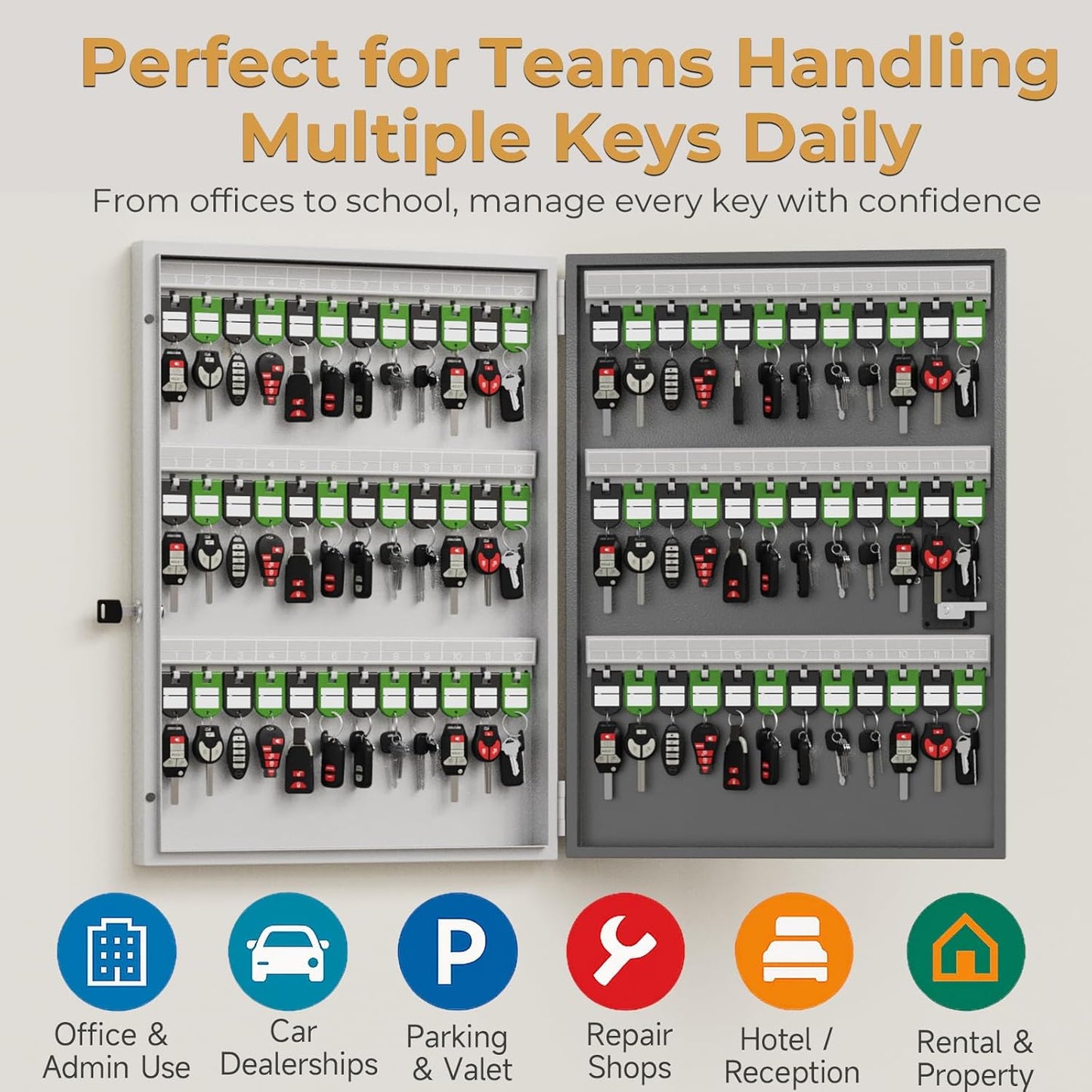 72 Key Lock Box, Key Cabinet Organizer Wall Mount use OTP Technology Unlock,Fixed Password/Bluetooth Unlock,Key Safe Security Storage Lockbox Holder for Valets, Hotels, Car and House