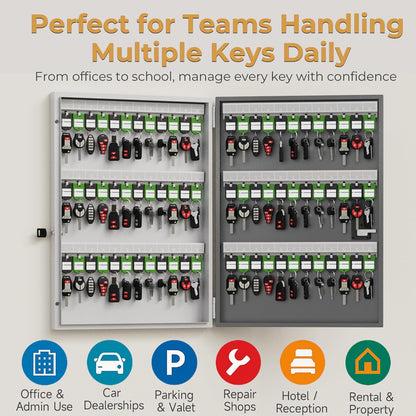 72 Key Lock Box, Key Cabinet Organizer Wall Mount use OTP Technology Unlock,Fixed Password/Bluetooth Unlock,Key Safe Security Storage Lockbox Holder for Valets, Hotels, Car and House