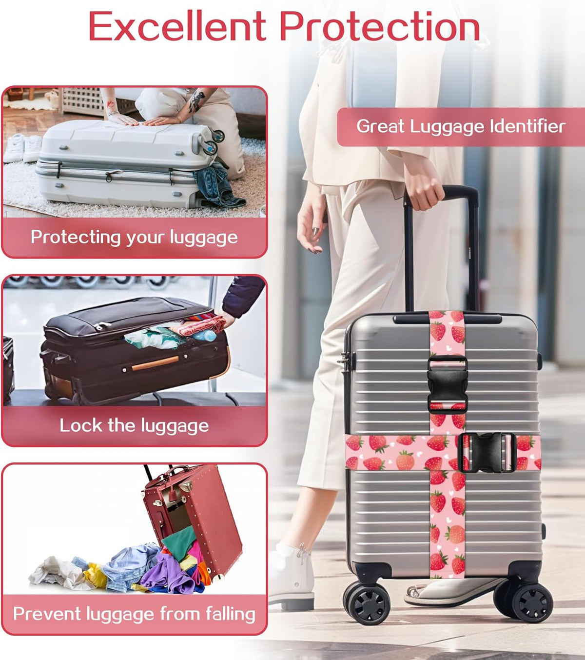 Luggage Straps for Suitcases Travel Belt Luggage Band Heavy Duty Traveling Luggage Identifier Cute Women Girls Unique Accesory,