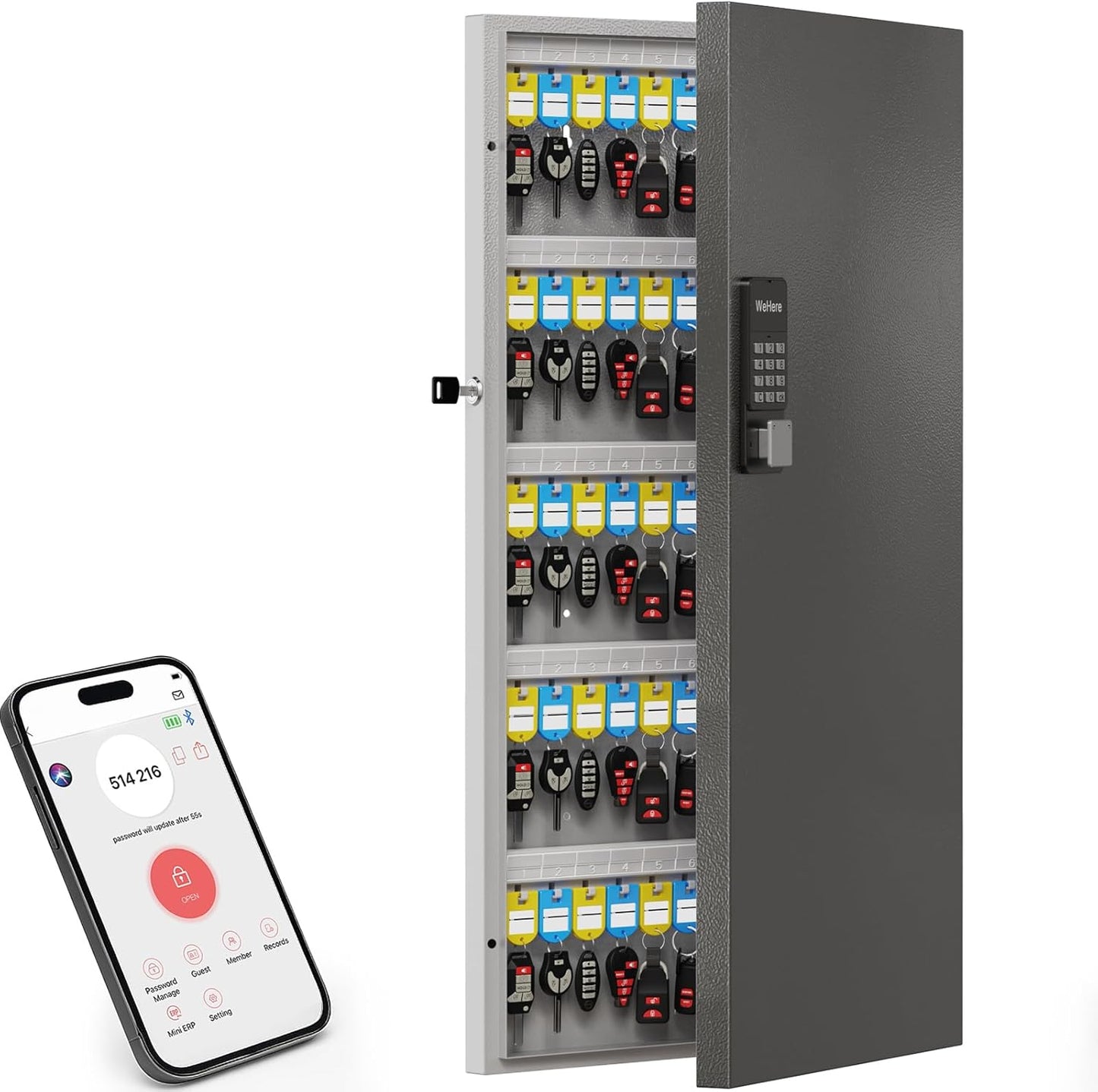 120 Key Lock Box Wall Mount, APP Bluetooth/Wi-Fi, OTP/Fixed Code, Key Unlock, Smart Key Cabinet with Tag, Key Organizer Holder Box for Office, Valet, Realtor, Hotel Key Management