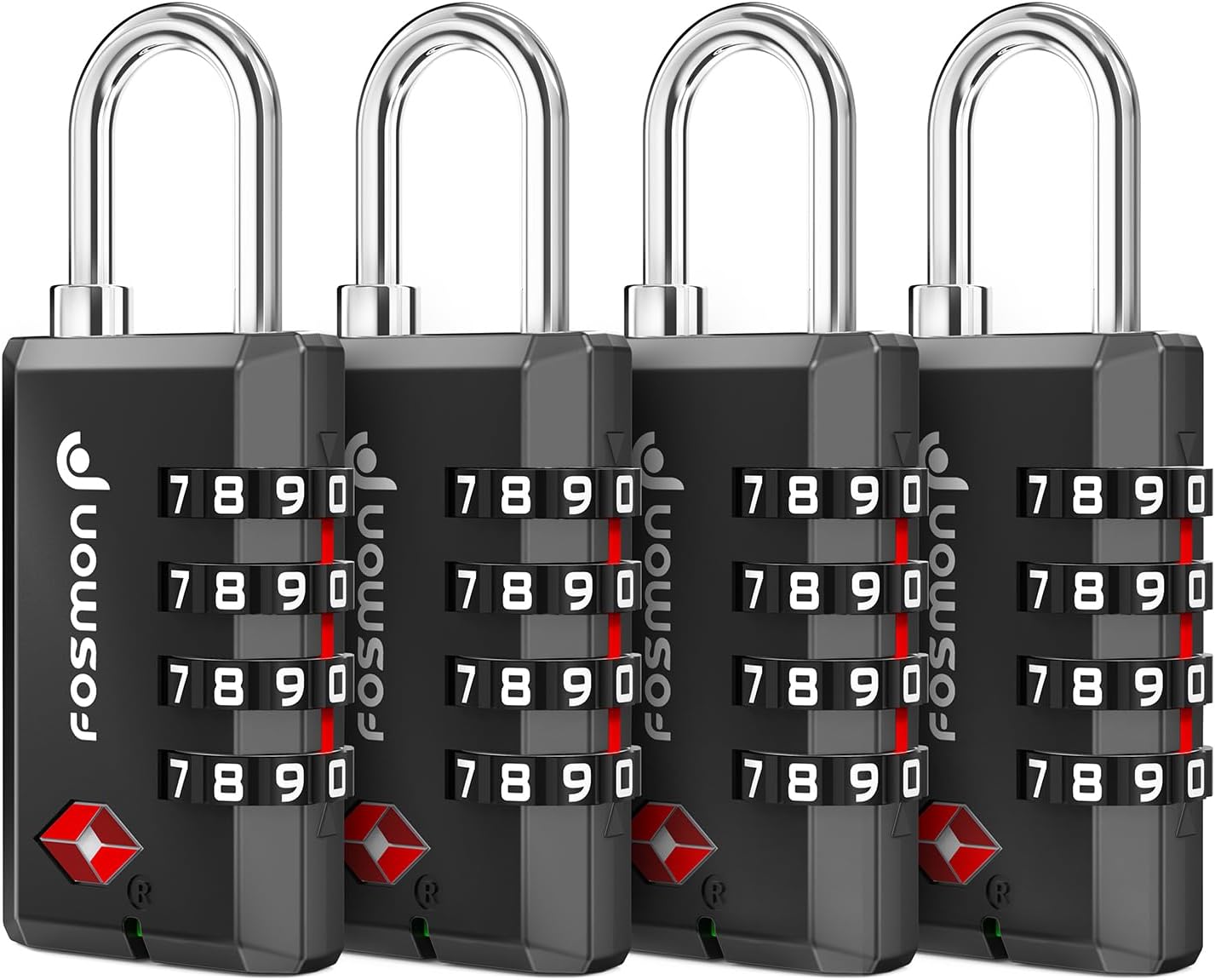 Fosmon TSA Approved Locks for Luggage/ Suitcase with Open Alert Indicator (4 Pack), Heavy Duty Gun Safe Lock for Gun Case, 4 Digit Shackle Combination Padlock for Travel, Backpack Zipper, Gym Locker