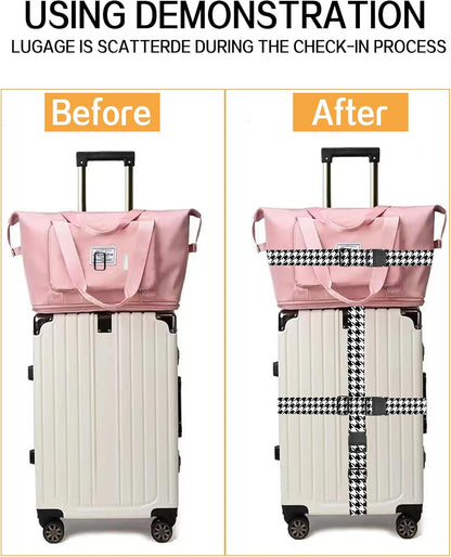 Luggage Straps for Suitcases, Adjustable Travel Belt, Durable Wide Luggage Strap, Cute Suitcase Strap Identifiers with Buckle, Bag Straps for Luggage, Black White Houndstooth