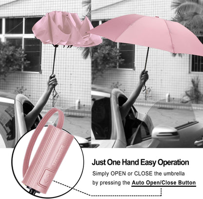 LANBRELLA Compact Reverse Folding Umbrella Auto Windproof Travel Umbrella