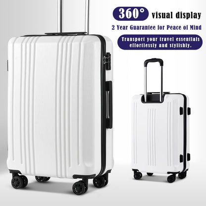 Coolife Luggage Suitcase PC+ABS with TSA Lock Spinner Carry on Hardshell Lightweight 20in 24in 28in(white, L(28IN))