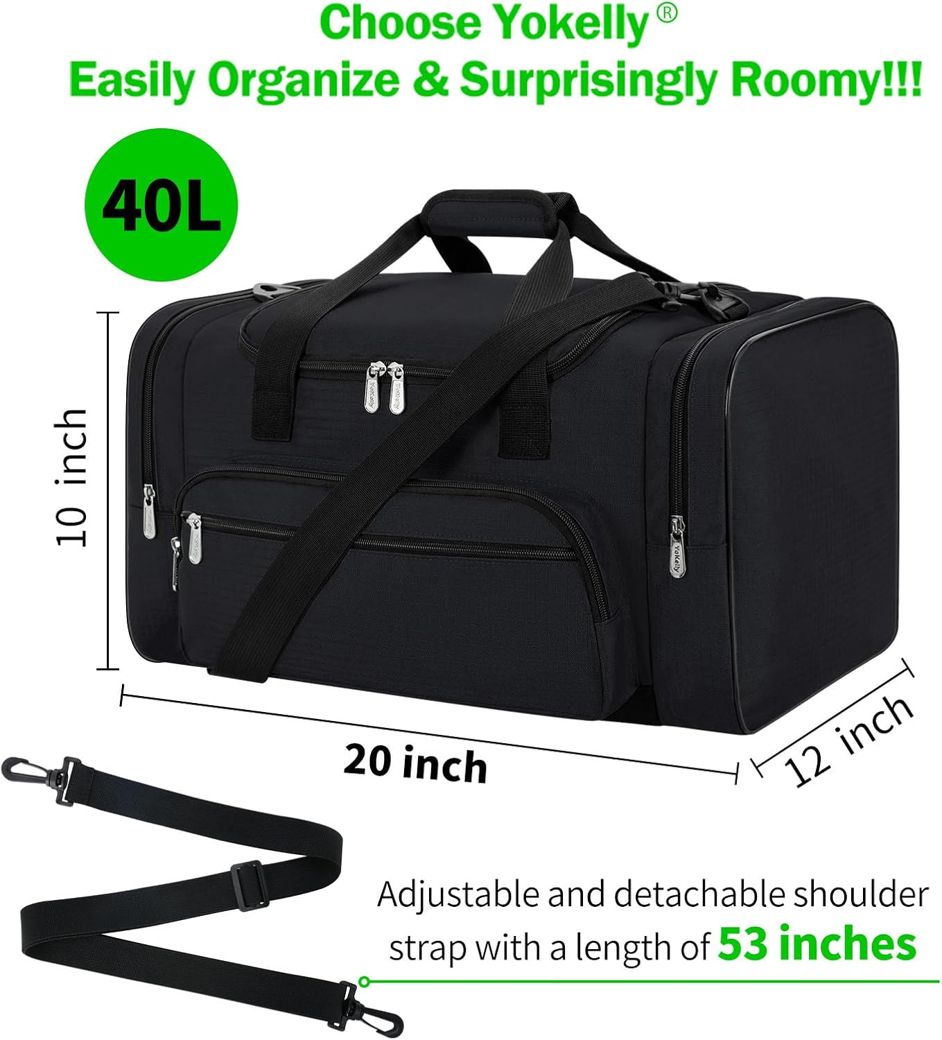 Sports Duffel Bag 20 inch for Travel Gym - Black