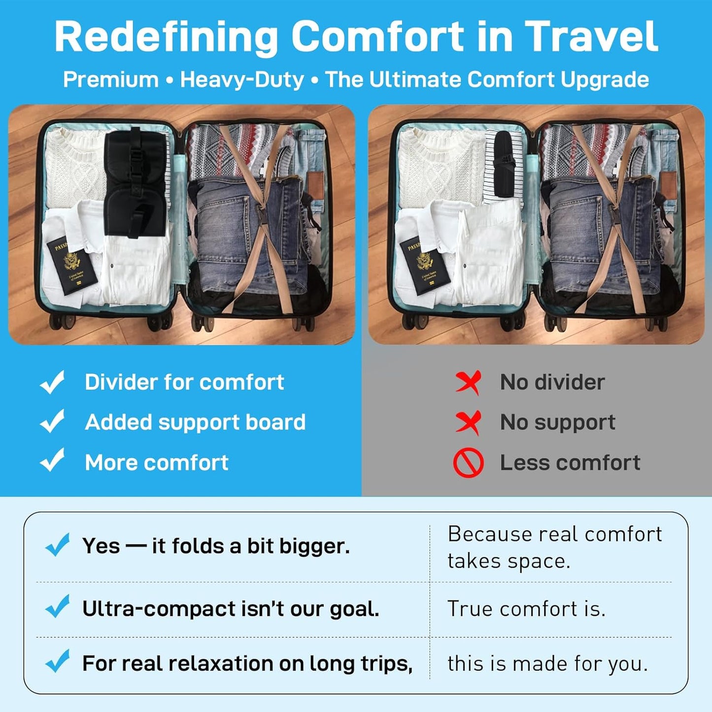 Airplane Foot Hammock, Foot Hammock for Travel Accessories with Ergonomic Removable Foot Divider Design, Airplane Foot Rest, Premium Comfortable Memory Foam & Hardboard for No Feet Clashing(Large)