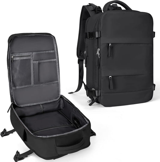 coowoz Large Travel Backpack For Women Men,Carry On Backpack Flight Approved,Hiking Backpack Waterproof Outdoor Sports Rucksack Casual Daypack Fit 15.6 Inch Laptop Shoes Compartment (Black)