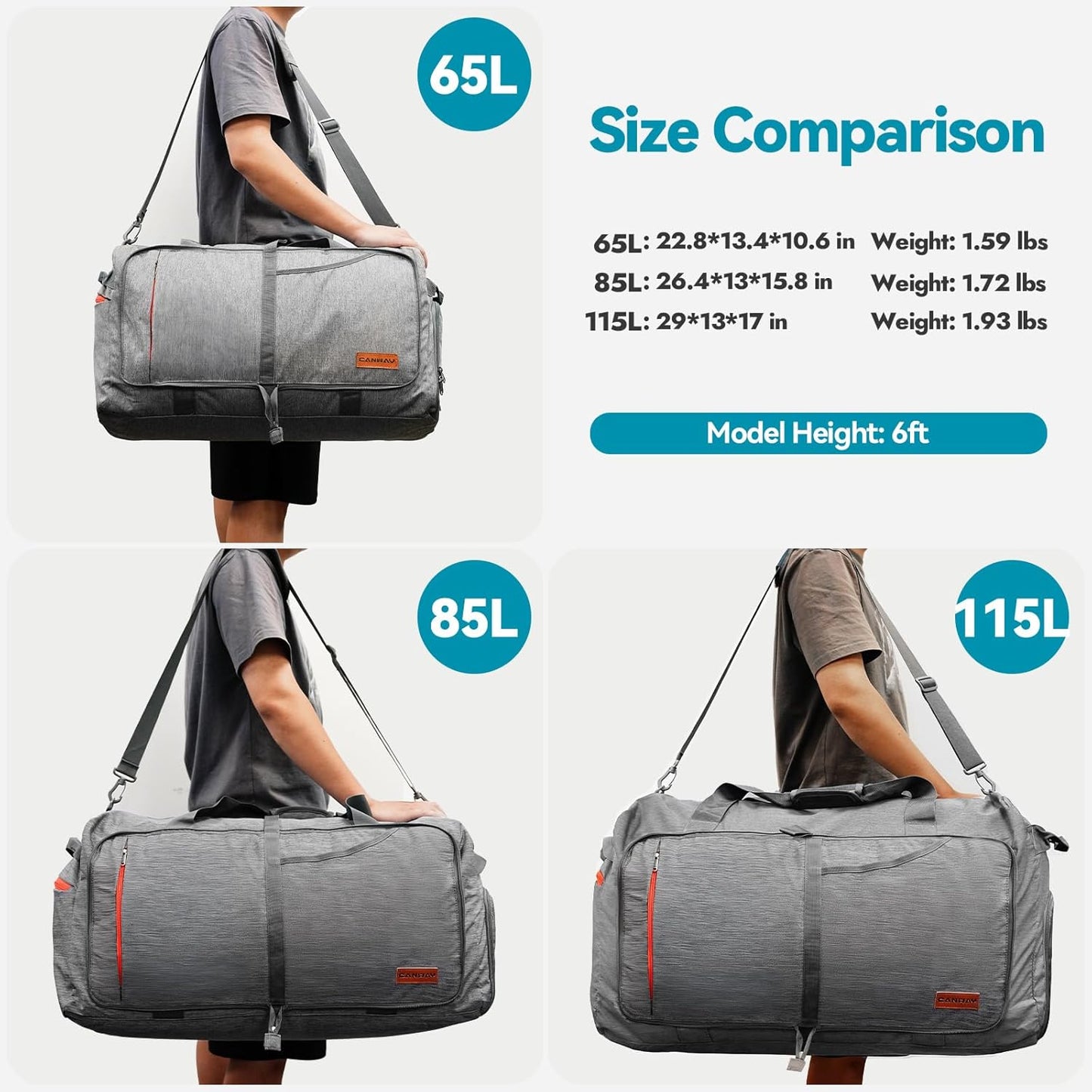 Canway 115L Travel Duffel Bag, Foldable Weekender Bag with Shoes Compartment for Men Women Water-proof & Tear Resistant