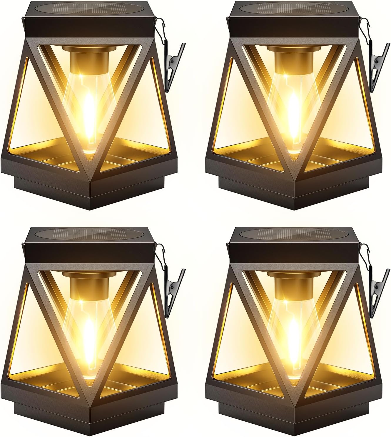 KOOPER 4 Pack Solar Lanterns Outdoor Waterproof, Upgraded Black Metal Hanging Solar Lights Outdoor Lanterns Decorative for Yard Patio Table Pathway Garden Decor