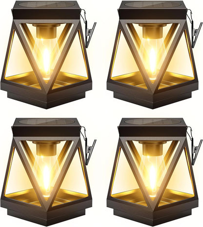 KOOPER 4 Pack Solar Lanterns Outdoor Waterproof, Upgraded Black Metal Hanging Solar Lights Outdoor Lanterns Decorative for Yard Patio Table Pathway Garden Decor
