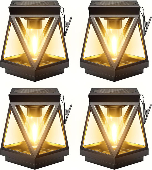 KOOPER 4 Pack Solar Lanterns Outdoor Waterproof, Upgraded Black Metal Hanging Solar Lights Outdoor Lanterns Decorative for Yard Patio Table Pathway Garden Decor