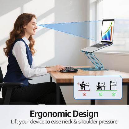 Urmust Laptop Notebook Stand Holder Adjustable Ultrabook Stand Riser Portable Compatible with MacBook Air Pro HP Dell XPS Lenovo All laptops 10-15.6"(Blue)