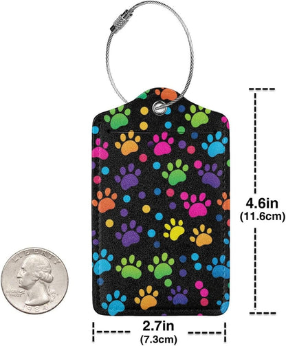Cute Dog Paws Leather Luggage Tag with Stainless Steel Ring, Fun Name Id Card Cover Travel Bag Tag Set, Suitable for Travel Bag Luggage Women Men 4 PCS