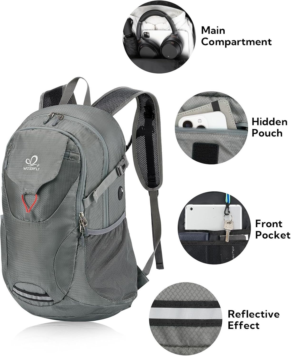 WATERFLY Lightweight Packable Hiking Backpack: 30L Foldable Travel Daypack Ultralight Camping Day Pack for Woman Man