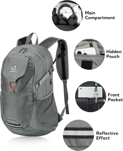 WATERFLY Lightweight Packable Hiking Backpack: 30L Foldable Travel Daypack Ultralight Camping Day Pack for Woman Man