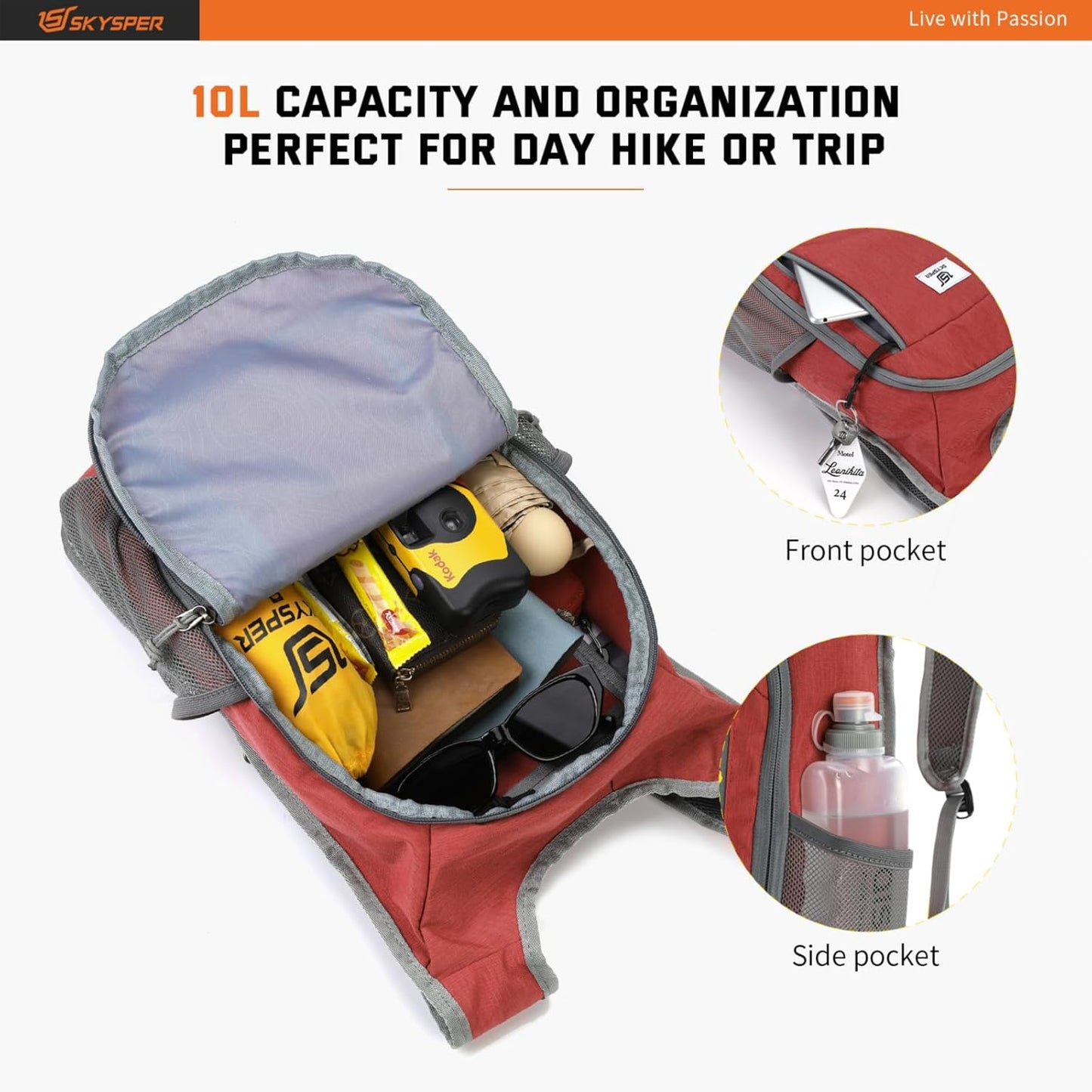 SKYSPER Small Daypack 10L Hiking Backpack Packable Lightweight Travel Day Pack for Women Men
