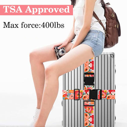 Rose Luggage Straps for Suitcases TSA Approved, Luggage Identifiers for Suitcase, Adjustable Suitcase Strap for Baggage Security with Cute Patten, Travel Necessary Accessories