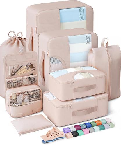 Veken 8 Set Packing Cubes for Travel, Beach Vacation Essentials Accessories for Cruise Ship, Suitcase Organizer Bags for Luggage with Hanging Toiletry & Shoe Bag, Birthday Gifts for Women Mom Her