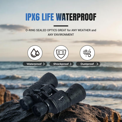 30x50 High Powered Binoculars for Adults, Waterproof Compact Binoculars with Low Light Vision for Bird Watching Hunting Football Games Travel Stargazing Cruise, Christmas Birthday Gifts for Men