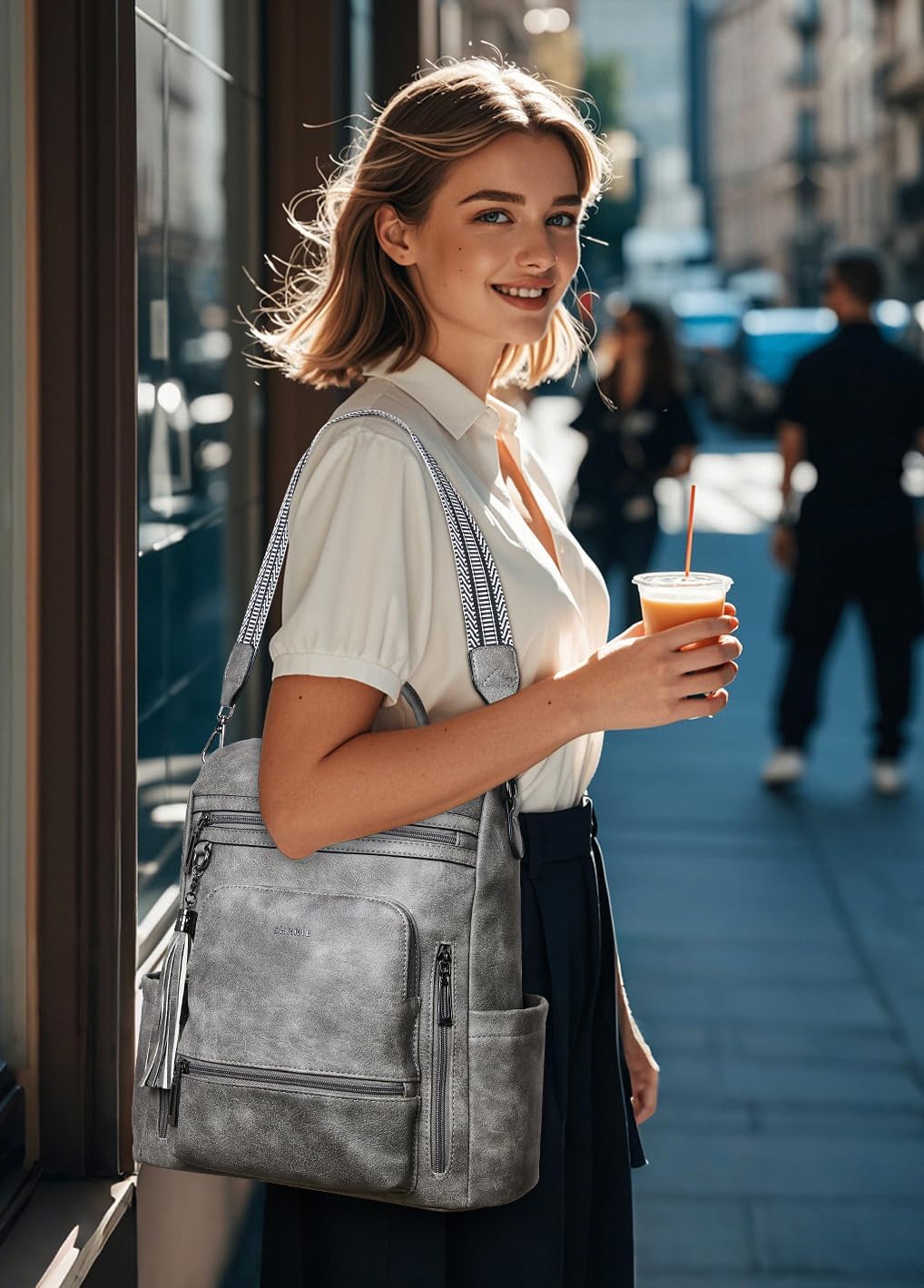 Shrrie Vegan Leather Laptop Backpack for Women 15.6 inch Work Backpack Fashion Travel Backpack Purse for Travel College Work