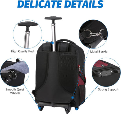 LOVEVOOK Rolling Laptop Backpack with Wheels, Waterproof Travel Carry On Business Backpack for Men, Fits 17 inch (17 inch, Red)