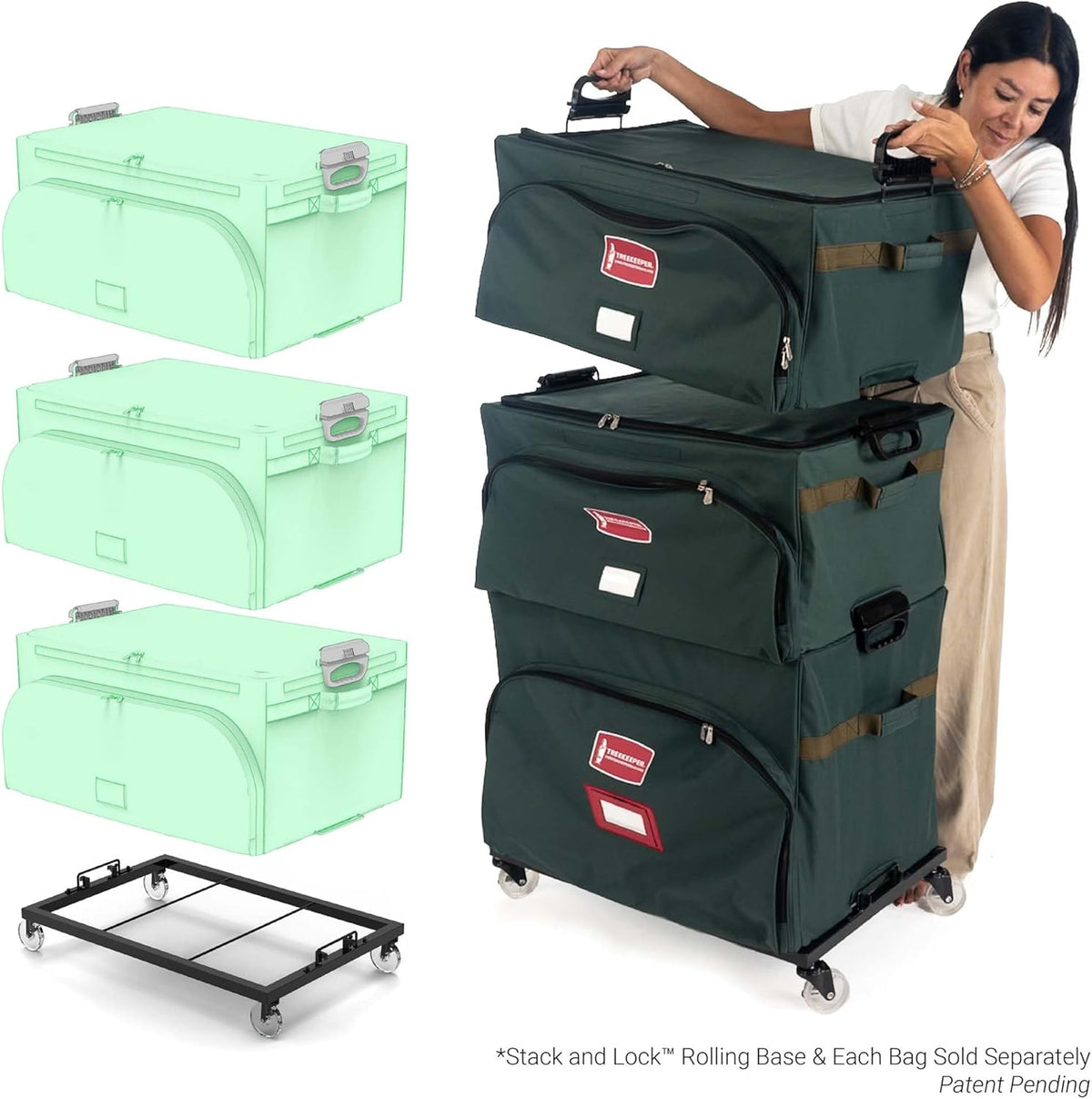 TreeKeeper Stack & Lock™ Storage Rolling Base Locking Caster Wheels for Stack and Lock System Christmas Storage Bags